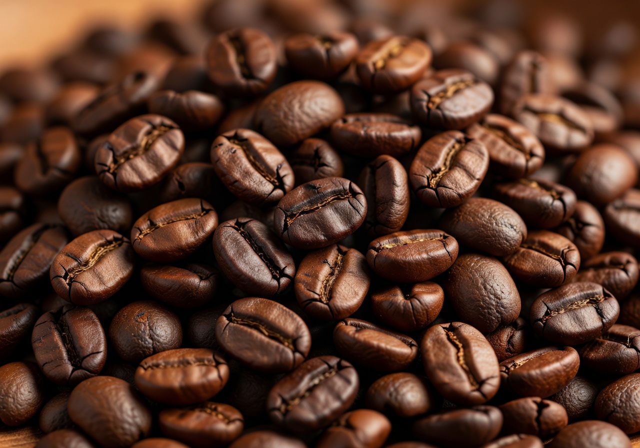Close up of roasted coffee beans