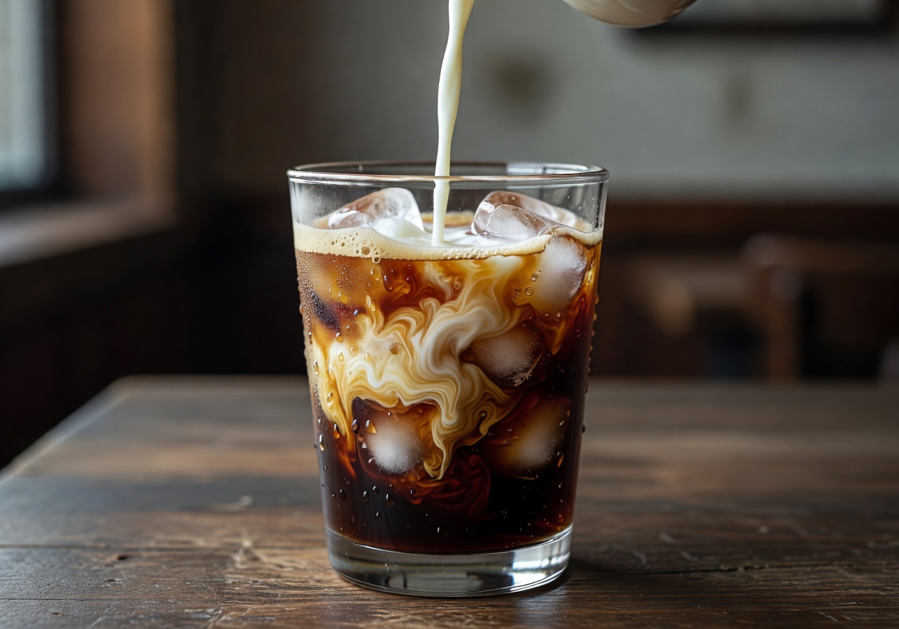 Iced Coffee with cascading milk